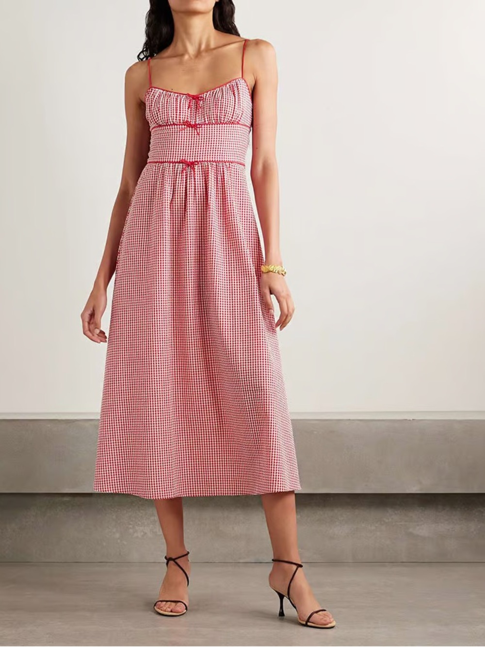 Doen Red Gingham Midi Dress with Spaghetti Straps